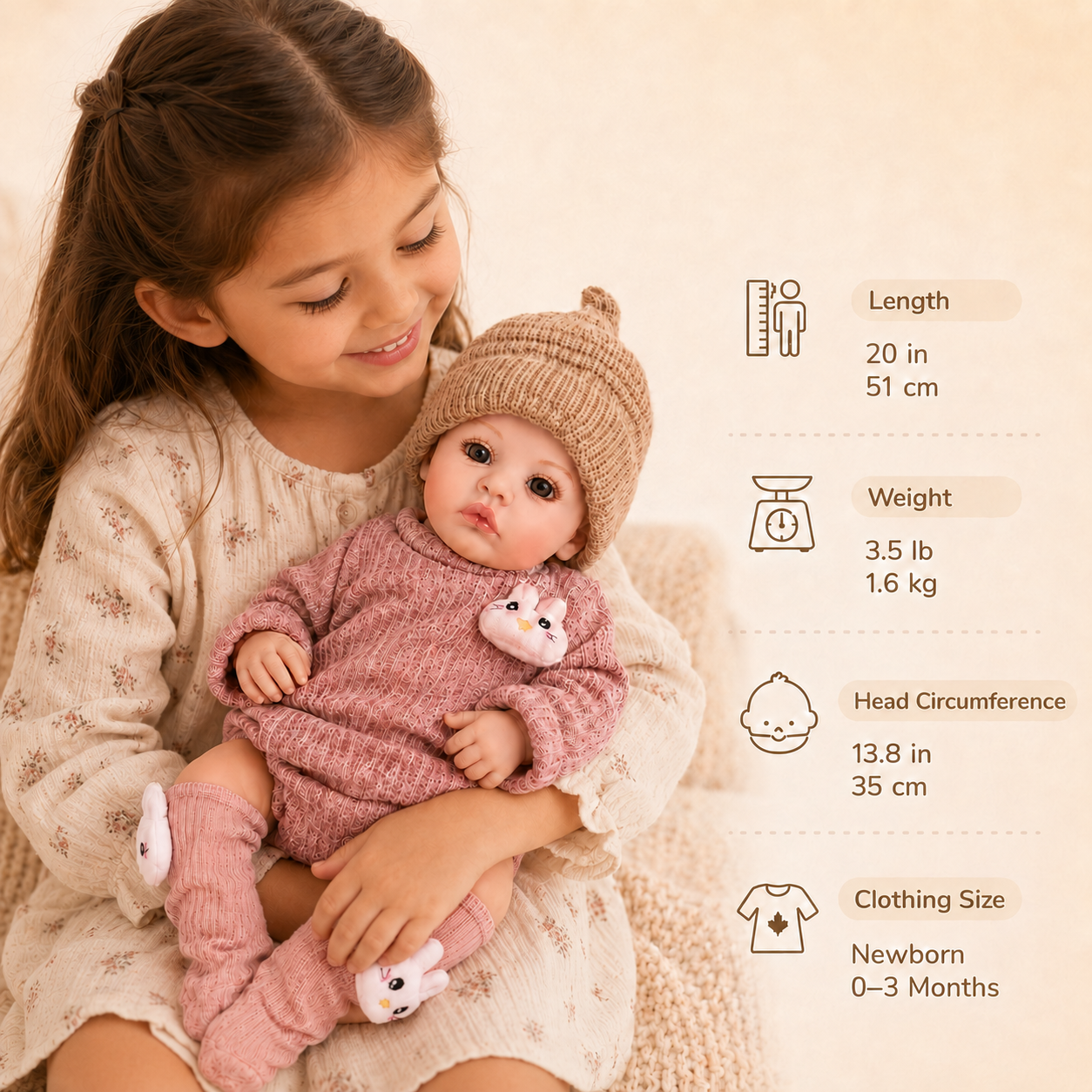 MiraBabe Rowan 20" Sleeping Reborn Baby Doll – Soft Vinyl & Cloth Body