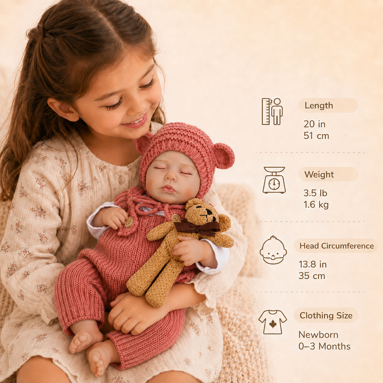 MiraBabe Ellis 20" Sleeping Reborn Baby Doll – Soft Vinyl & Cloth Body