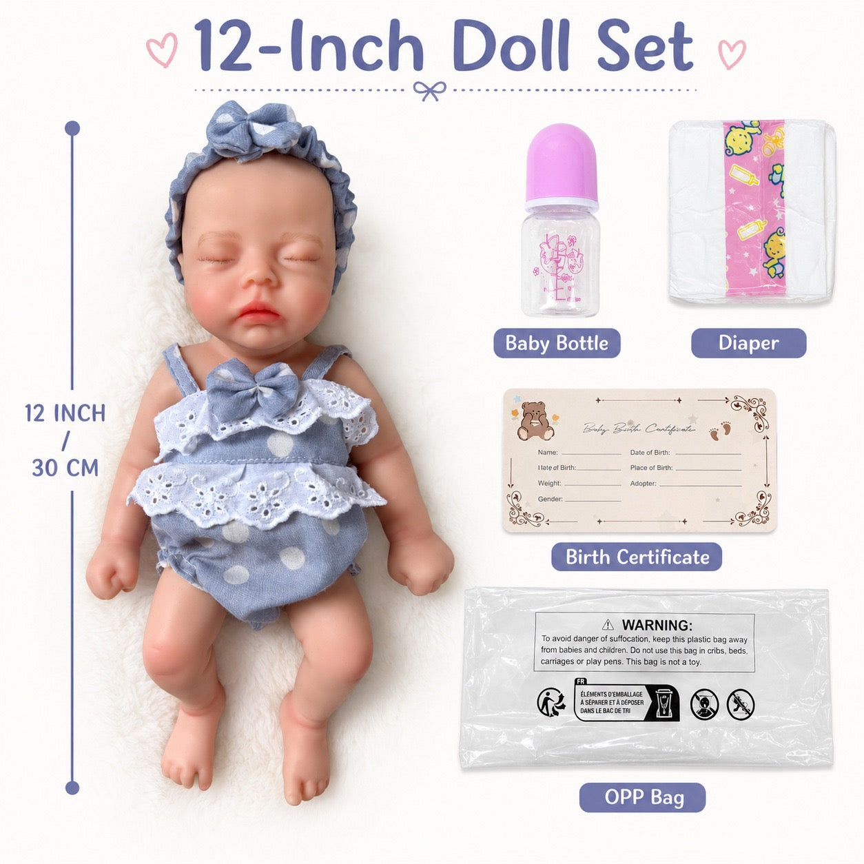 MiraBabe Grace 12" Full Silicone Reborn Baby Doll